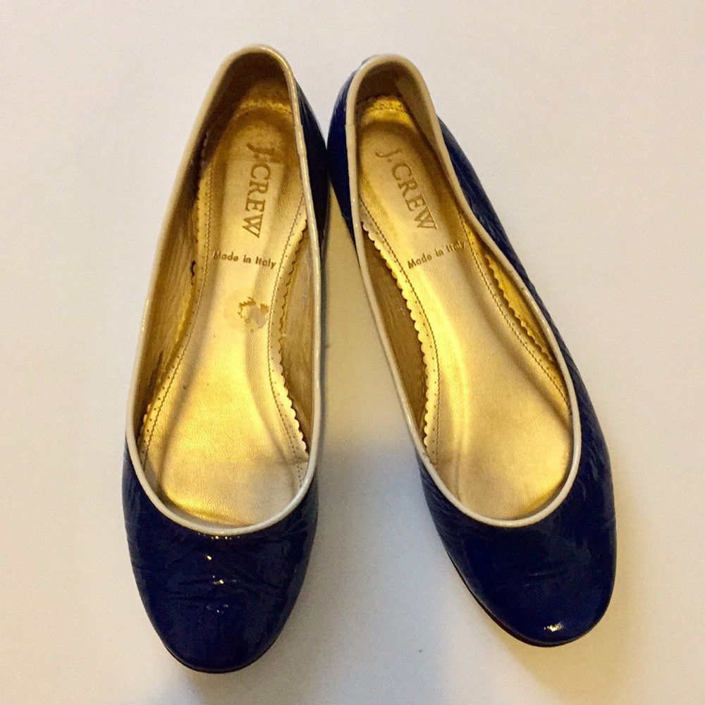 J. Crew Leather Blue Flats with White Trimming